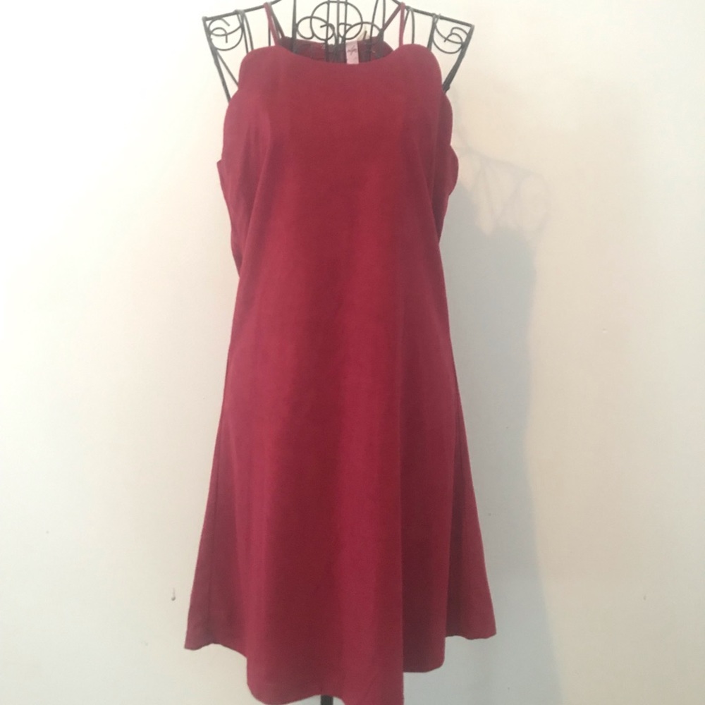 NWT Francesca’s Wine Faux Suede Scalloped Dress